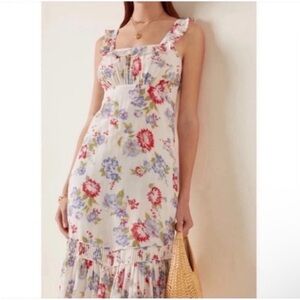 LoveShackFancy Weslan Floral Midi Dress Cherry Skies